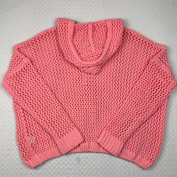 Miracle Open Knit Crochet Lace Up Hoodie Sweater M/L Peach Shabby Chic Boho - Picture 2 of 8
